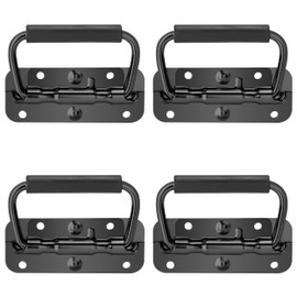 Jesustree Folding Handle, Stainless Steel, Pack of 4, 100 mm Carry Handle Hardware Boxes Handle with Spring for Flightcase, Speaker Boxes, Toolbox, Door Tool Boxes (Black)
