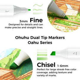 Ohuhu Alcohol Markers for Artist -Dual Tip Art Marker Set for Adults Coloring Illustration -Chisel &Fine -80 Colors -Refillable -Oahu of Ohuhu Markers
