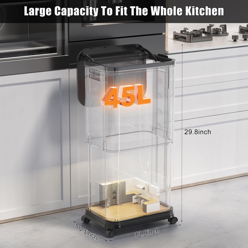 onlcuk Kitchen Trash Can with Wheels,Adjustable Capacity 20L to 45L