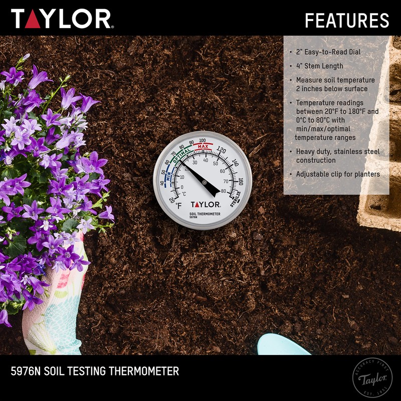 Taylor Soil Testing Thermometer, Gardening Tool for Plant Care, Gardening,