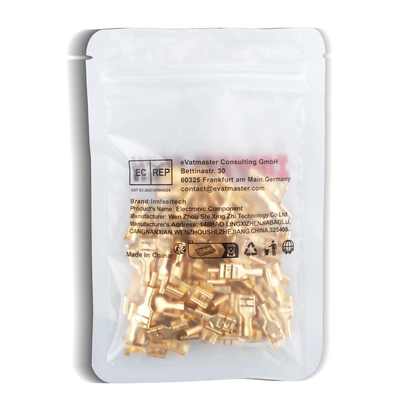 Innfeeltech 100 Pcs Non-Insulated Brass Spade Crimp Terminals, Connector Width