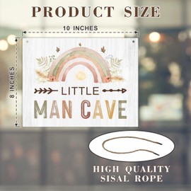 8"X10" Boho Rainbow Wooden Sign With Sisal Rope - Little Man Cave - Wall Decor For Bedroom, Play Room, Front Door, Nursery Decor Birthday, Christmas Gift For Kids, Boy, Home Decors & Supplies-A08