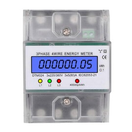 VOANZO Three-phase electricity meter 220 V KWH meter DIN rail electric meter 5 (80) A LCD power consumption meter