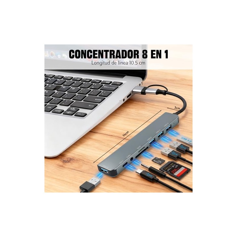 Lector Micro SD USB 3.0, 8 en 1 Docking Station