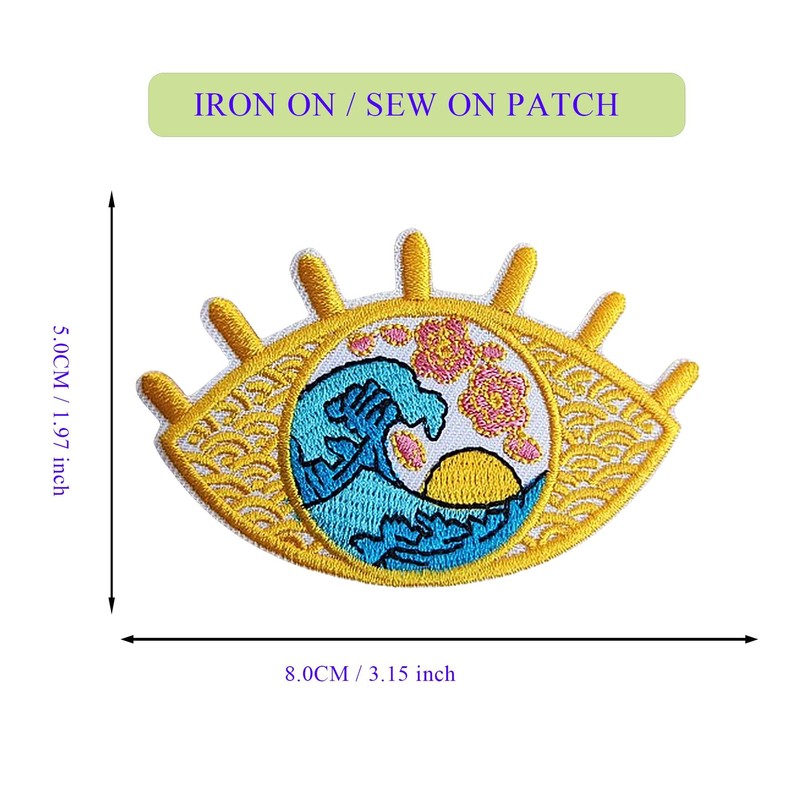 Great Wave and Sunrise in Eye Iron/Sew on Patch, Soft