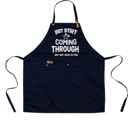HatafaFurni Chef Apron for Men - Hot Stuff Coming Through Adjustable Bib Apron - Father's Day Gift From Daughter Son - Birthday Chistmas Gift for Husband Gift from Wife, Dad Gift - 1 Pack, 1 Blue