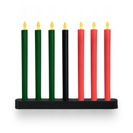 Kwanzaa Kinara Set Kwanzaa Candle Holder with LED Candles – Not Include Battery – 7 Flameless Battery-Powered Taper Candles & Wooden Kinara Candle Holder for Kwanzaa Celebration