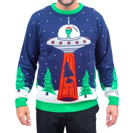 Costume Agent UFO Tree Abduction Space Ship Ugly Christmas Sweater Multicolored