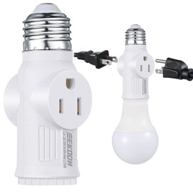 Feekoon 1 Pc Light Socket to Plug Adapter, Convert E26 Light Socket to 3 Prong Outlet Adapter, Screw in Outlet for Lamp Sockets for Garage Porch (White)