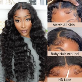 AAKJJ Deep Wave Lace Front Wig, 13x6 HD Transparent Lace, Raw Human Hair, 200 Density, Pre-Plucked with Baby Hair for Women, Natural Color 22 Inch