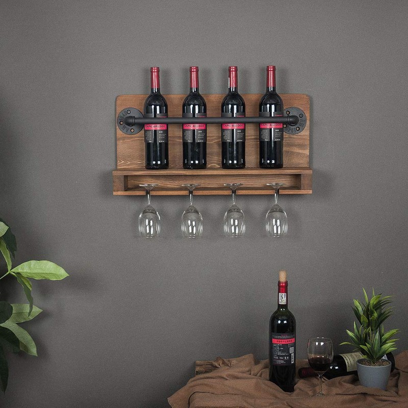 KINMADE Industrial Wine Racks Wall Mounted with Stem Glass Holder,Metal