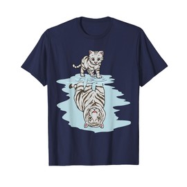 Bambino Gatto Specchio Riflesso Tigre Bianca Gattino Kawaii Maglietta