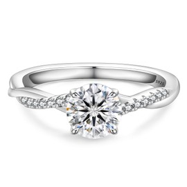 KRKC&CO Moissanite Promise Rings for Women, 4-Prong Petite Twisted Vine Simulated 1.0/2.0 CT Diamond Engagement Rings, D Color VVS1 Clarity White Gold Bridal Rings (1 Carat, 6)