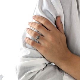 Silverly Women's .925 Sterling Silver Oxidised Thin Band Flower Ring, Sterling Silver