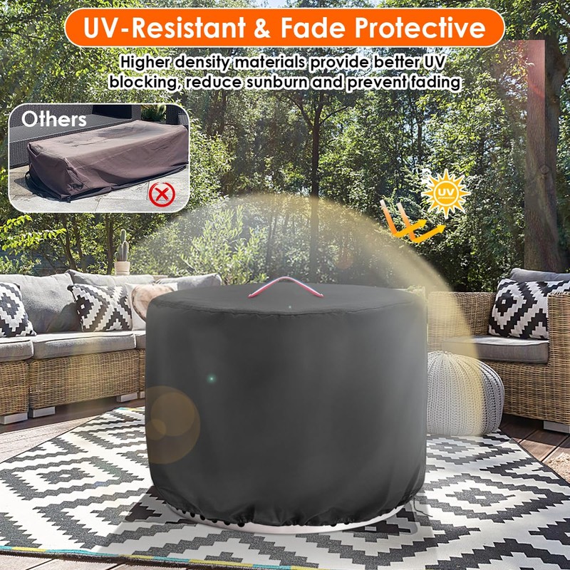 Topcover Round Fire Pit Cover,24 Inch 600D Waterproof Outdoor Propane