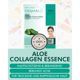 DERMAL Aloe Kollagen Essenz Gesichtsmaske, 10 Stück – feuchtigkeitsspendend und beruhigend mit Aloe Vera, intensiv feuchtigkeitsspendend, kühlende Sonnenbrandpflege