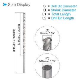 CoCud Extra Long Twist Drill Bit, 0.4 inch (10 mm) Drill Diameter, 11.8 inches (300 mm), Total Length, High Speed Steel, Twist Drill Bit, Copper, Metal, Woodworking