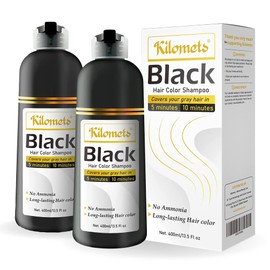Champú Tinte Negro Para Cabello 400 Ml - Paquete De 2 - Cobertura Total De Canas En Minutos - Sin Amoníaco - Coloración Instantánea En Casa - Regalo