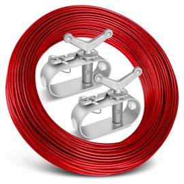 Belleone Swimming Pool Cover Cable and Winch Kit - 150ft Plastic-Coated Steel Pool Cover Wire & Aluminum Spring Loaded Pool Cover Ratchet for Above Ground Swimming Pool Winter Safe (Red)