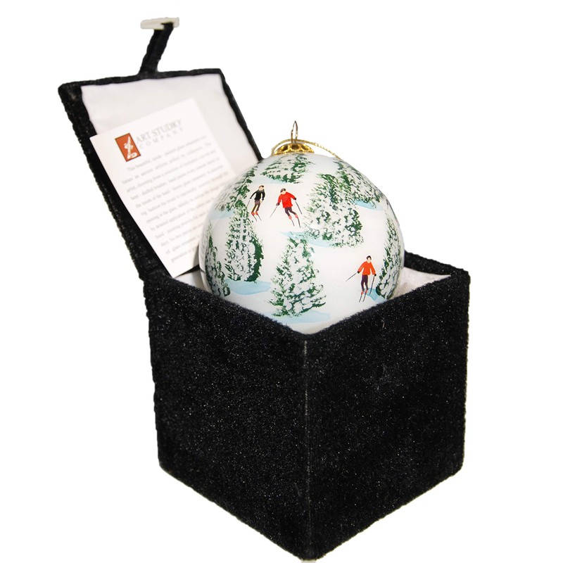 Ornamento de Navidad de cristal pintado a mano – Esquiar