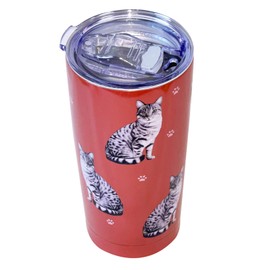 E&S Imports Silver Tabby 16 Oz. Stainless Steel Vacuum Insulated Tumbler with Spill Proof Lid - 3D Print - Insulated Travel Mug for Hot or Cold Drinks