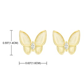 QUKE Butterfly Shape Stud Earrings Pierced Gold Stud Earrings for Women Girls, Crystal
