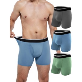TIICHOO Mens Incontinence Boxer Briefs Washable Soft Protective Leak Proof Underwear for Men for Light Bladder Leakage 3 Pack (Dark Grey/Green/Blue, Small)