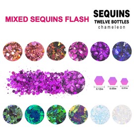 GWAWG 12 Colours Face Glitter, Holographic Cosmetic Festival Chunky Glitter, Festival Cosmetics for Body, Eye, Hair, Nail and Painting, DIY Art