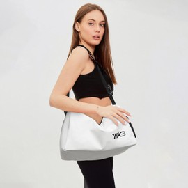 Small Gym Bag for Women Sports Duffel Bag with Wet Pocket & Shoe Compartment Overnight Weekender Bags Carry on Bag for Swim Yoga Dance Travel, Upgraded Waterproof White