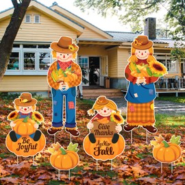 Fall Outdoor Decorations, Fall Porch Decorations Outside Scarecrows Pumpkins Stakes Decor, Scarecrow Yard Signs for Thanksgiving Autumn Party Outdoor Lawn Garden Decorations