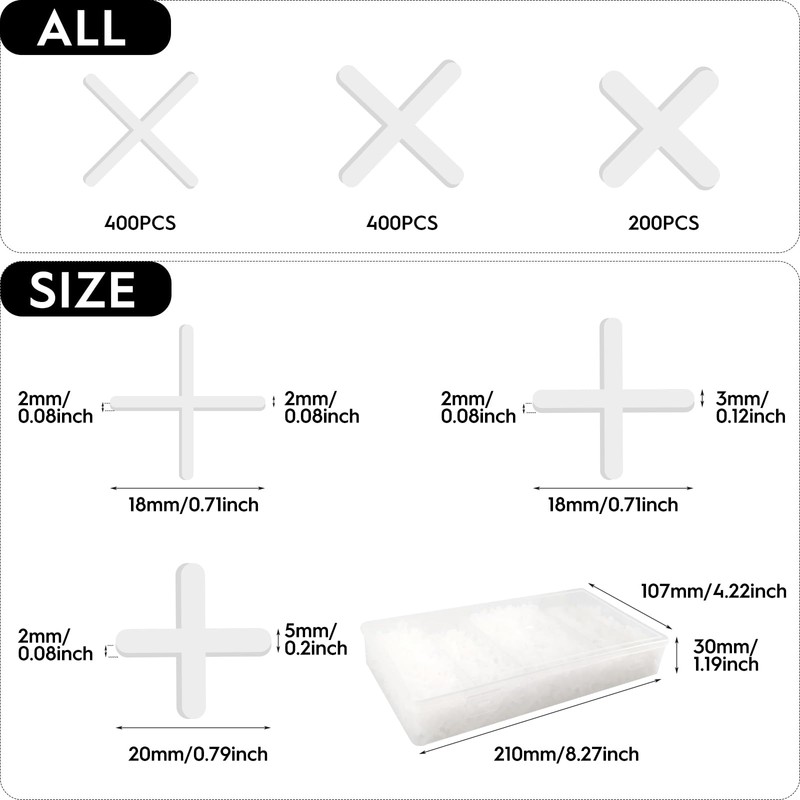 Tile Spacers 2 mm 3 mm 5 mm Cross Shaped