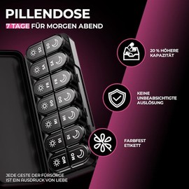 Pill Box 7 Days Morning Evening, Pill Box 7 Days 2 Compartments Small for On the Go Medication Box 14 Days Large Compartments for Medication, Vitamins, Fish Oil - Black