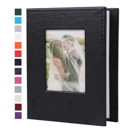 RECUTMS Small Photo Album 4x6 52 Photos, Mini Photo Book Leather Cover with Front Window, 26-Sheet Holds 52 Pictures, Artwork or Postcards Storage for Wedding Family Baby Vacation(Black)