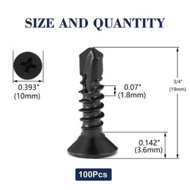 #12 x 3/4" Sheet Metal Screws 100Pcs 410 Stainless Steel Flat Head Fast Self Tapping Screws Black Oxide by SG TZH