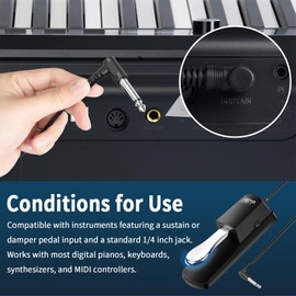 JOYO Sustain Pedal for Keyboard Piano Universal Metal Foot Controller with Polarity Switch 5ft Cable for Digital electric Piano MIDI Synthesizer (SP-10)