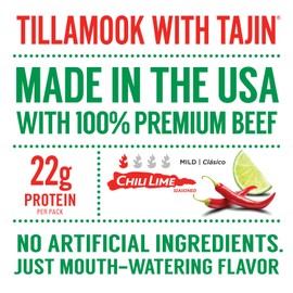 Tillamook Country Smoker Tajín Flavored Chili Lime Beef Jerky,High Protein, Ready to Eat Snacks, Savory and Tangy Flavor, On-the-Go Snack, 2.2 Ounce