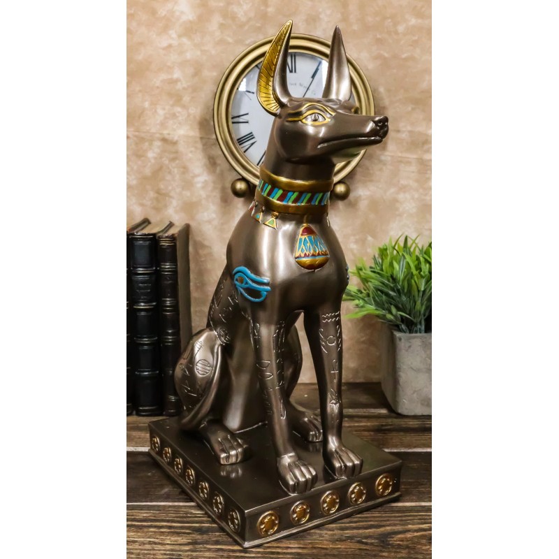 Large Egyptian Jackal Dog Anubis Statue 12.5"H God Of Mummification