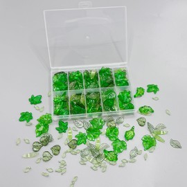 260PCS Green Leaf Beads for Jewelry Making - Acrylic Plant Charms DIY Crafts, Earring Necklace Bracelet Kit for Women
