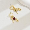 CZ Red Heart Key and Lock Drop Stud Earrings for