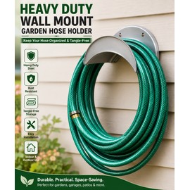 Wall Mount Garden Hose Holder for Outdoor Storage - Heavy Duty Steel Hanger for Garage, Patio, Shed & Yard