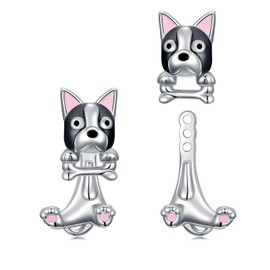 Flpruy Boston Terrier Stud Earrings 925 Sterling Silver Boston Terrier Dog Earrings Boston Terrier Jewelry Gifts for Women Boston Terrier Lovers