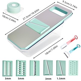 Chovbe Gemüsehobel Multifunktional – 6 Klingen Gemüseschneider mit Khaki Grün, Gemüsereibe mit Schutzhandschuh, Khaki Grün, Abtropfkorb, Reinigungsbürste, 2x Schäler für Küche
