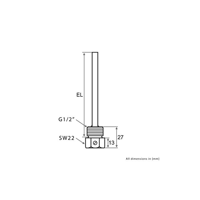 Immersion Sleeve Stainless Steel V4A, G 1/2 Inch, Installation Length