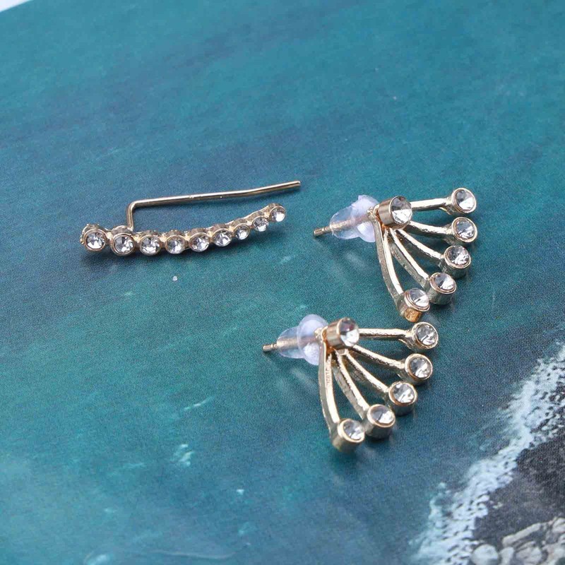 Yheakne Boho Crystal Ear Jacket Earrings Gold Rhinestone Ear Climber