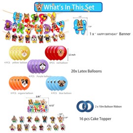 Dog Birthday Decoration, 2 Cute Cartoon Dog Birthday Banner, 16Pcs Dog Cupcake Toppers,20 Dog Balloons and 2 Streamers for Pet Theme Birthday Party