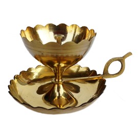 Rastogi Handicrafts Brass Aarti & Diya in One with Supported Flame
