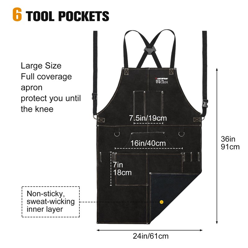 ARCCAPTAIN Leather Welding Work Apron 24" X 36" Heat Flame