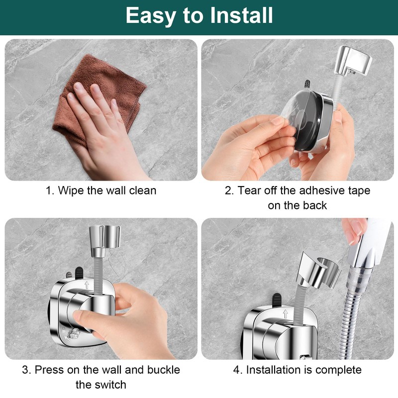 Shower Head Holder, No Drilling, 360° Rotatable Shower Holder with