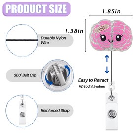 Cute Brain Badge Reel Retractable, Neurology Brain Badge Clip, Neuro Nurse ID Badge Holder, Funny Neurologist Gifts, Neuroscience ID Name Tag Badge Holder with Alligator Clip & 24” Durable Nylon Cord