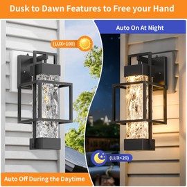 Hotsonic 2 Pack Dusk to Dawn Outdoor Porch Light Fixtures Wall Mount, 14'' Dimmable Exterior Lighting for Outside, Waterproof Wall Lantern Lamps, Black Sconce Coach Lights for House, Garage